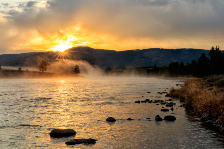 Madison River, Starburst, Sunrise, Yellowstone National Park